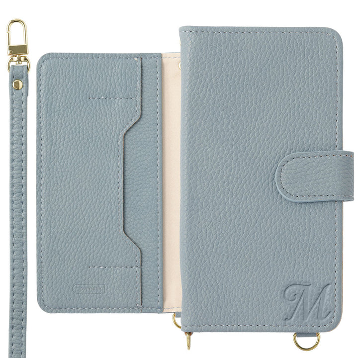 Vegan leather stand function with shoulder strap initial decoration notebook-style case (with belt) Xperia series