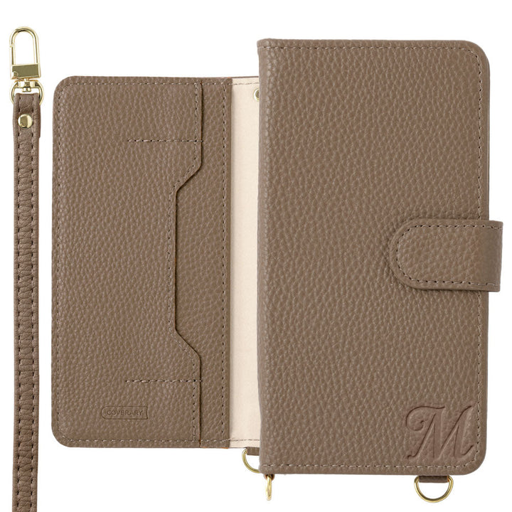 Vegan leather stand function with shoulder strap initial decoration notebook-style case (with belt) Xperia series