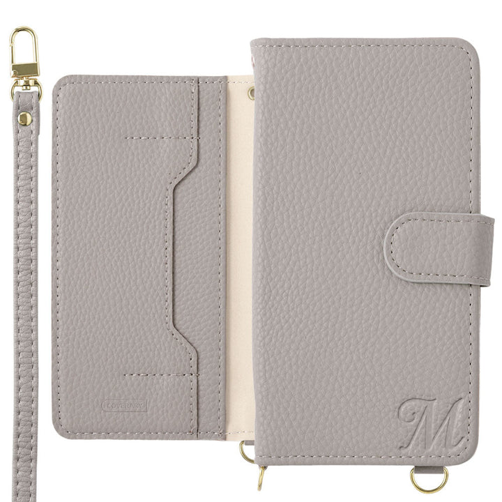 Vegan leather stand function with shoulder strap initial decoration notebook-style case (with belt) Xperia series