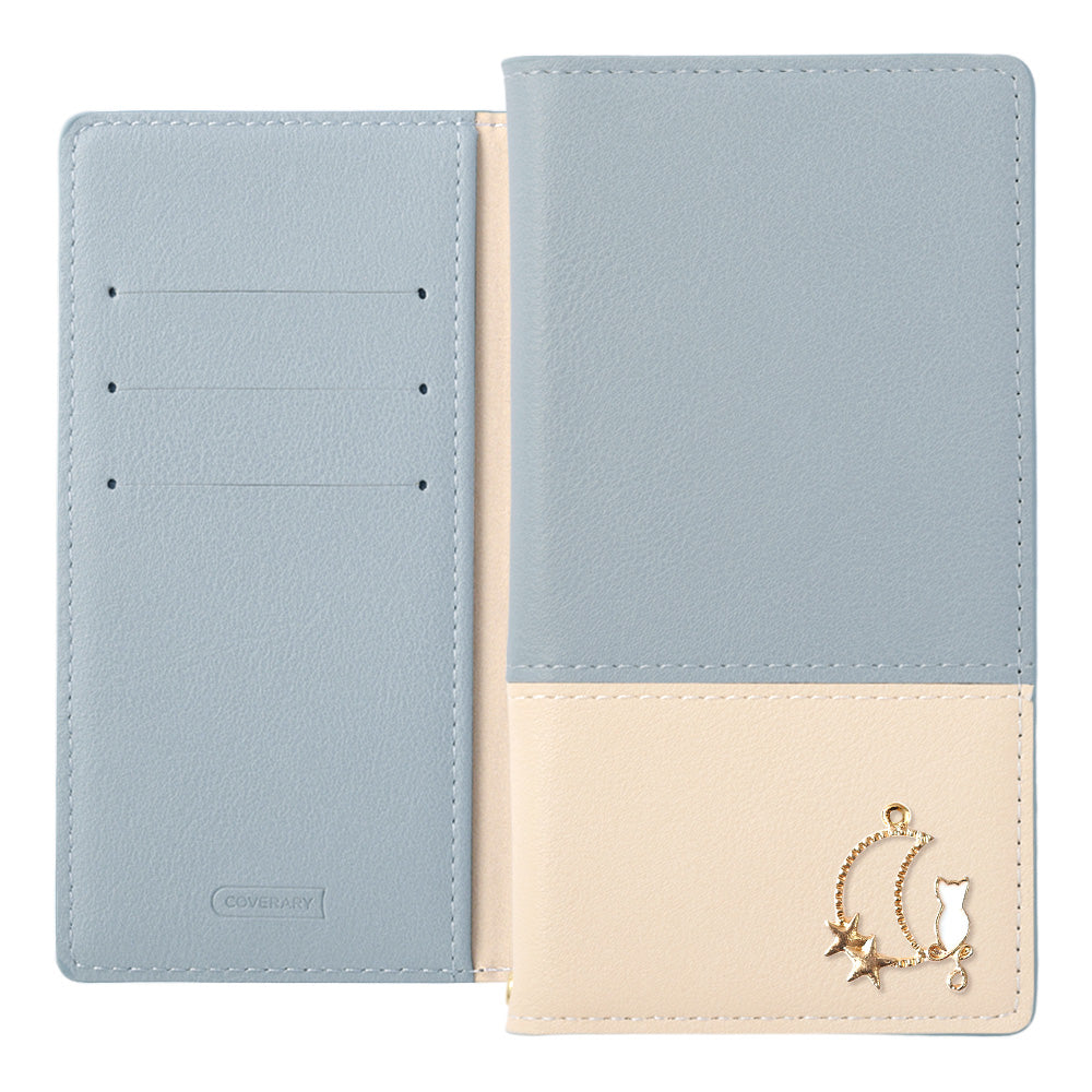 Cuir végan bicolore terne extérieur Fonction support Décoration Moon Cat Étui portefeuille Série AQUOS