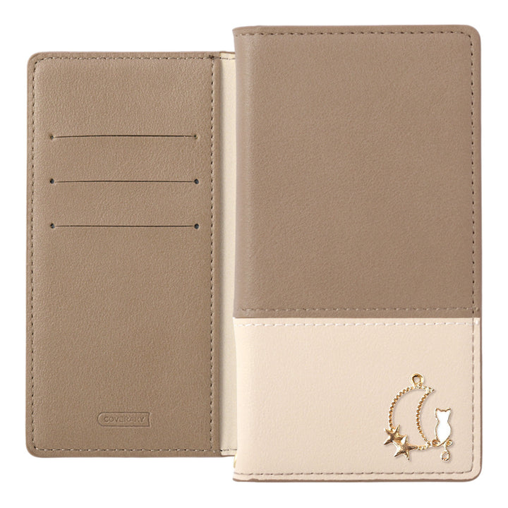 Cuir végan bicolore terne extérieur Fonction support Décoration Moon Cat Étui portefeuille Série AQUOS