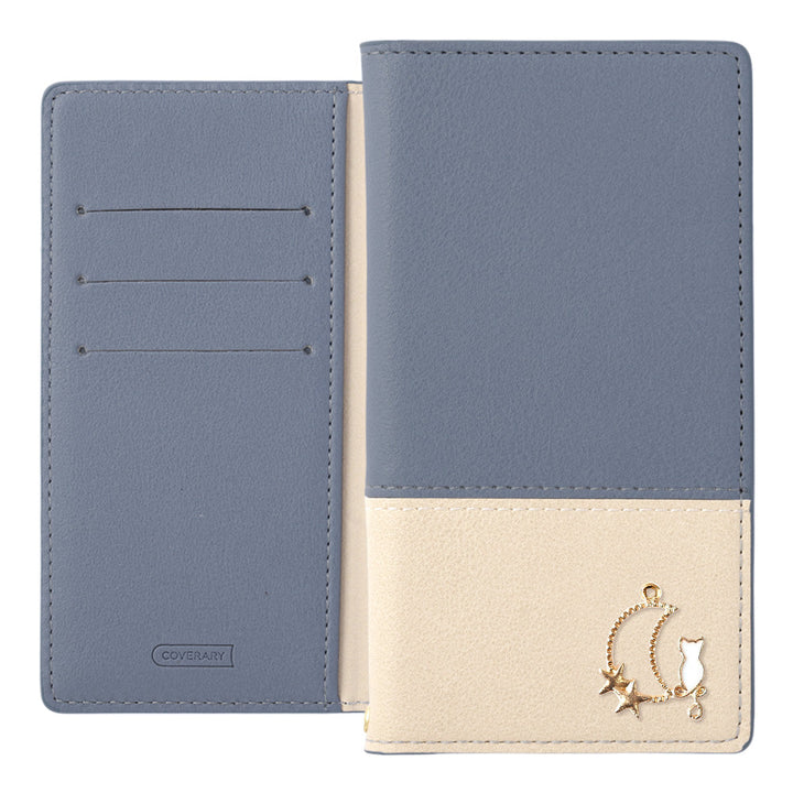 Cuir végan bicolore terne extérieur Fonction support Décoration Moon Cat Étui portefeuille Série AQUOS