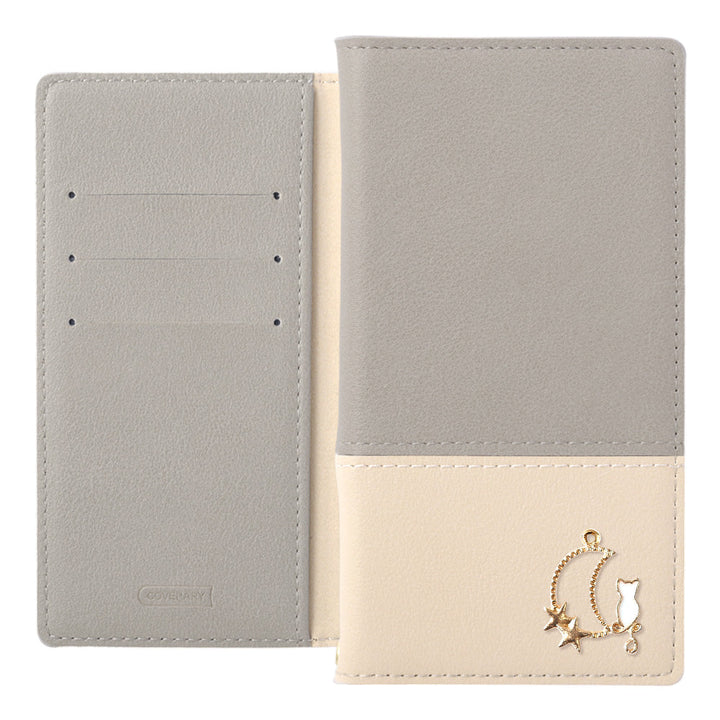 Cuir végan bicolore terne extérieur Fonction support Décoration Moon Cat Étui portefeuille Série AQUOS