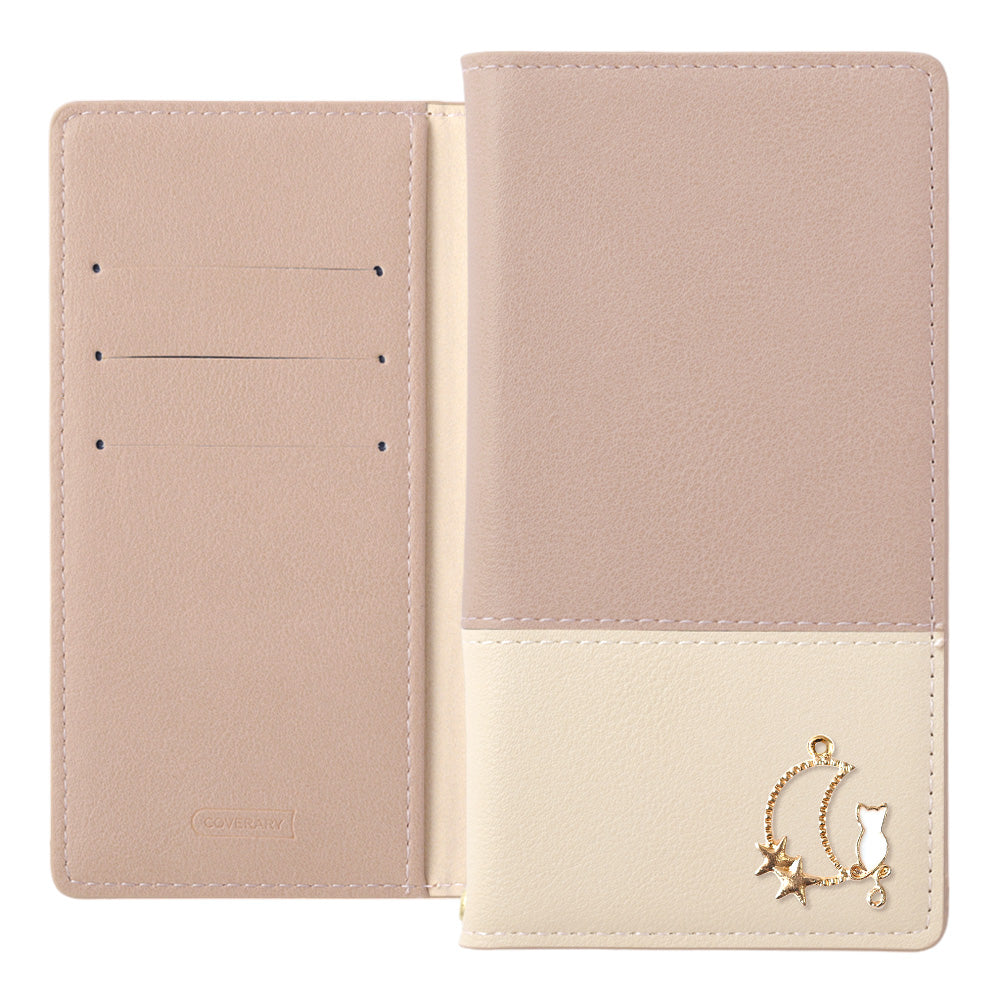 Cuir végan bicolore terne extérieur Fonction support Décoration Moon Cat Étui portefeuille Série AQUOS