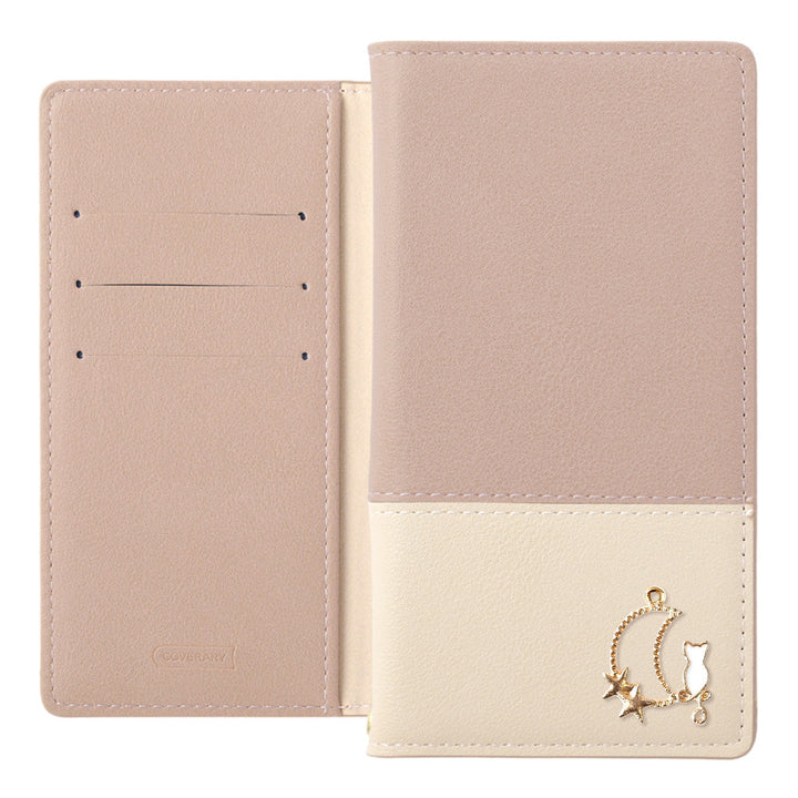 Cuir végan bicolore terne extérieur Fonction support Décoration Moon Cat Étui portefeuille Série AQUOS