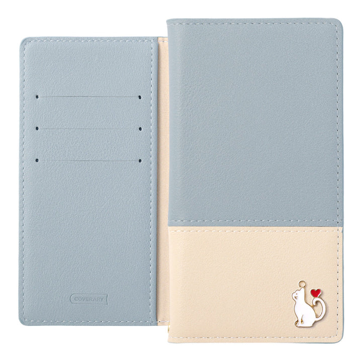 ヴィーガンレザー 表くすみバイカラー スタンド機能 ハートキャットデコ 手帳型ケース AQUOSシリーズ