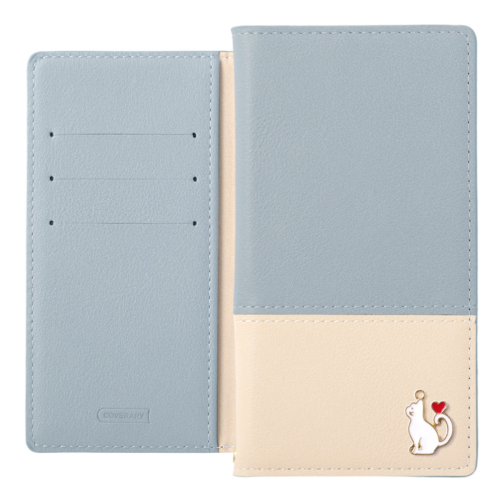 ヴィーガンレザー 表くすみバイカラー スタンド機能 ハートキャットデコ 手帳型ケース iPhoneシリーズ