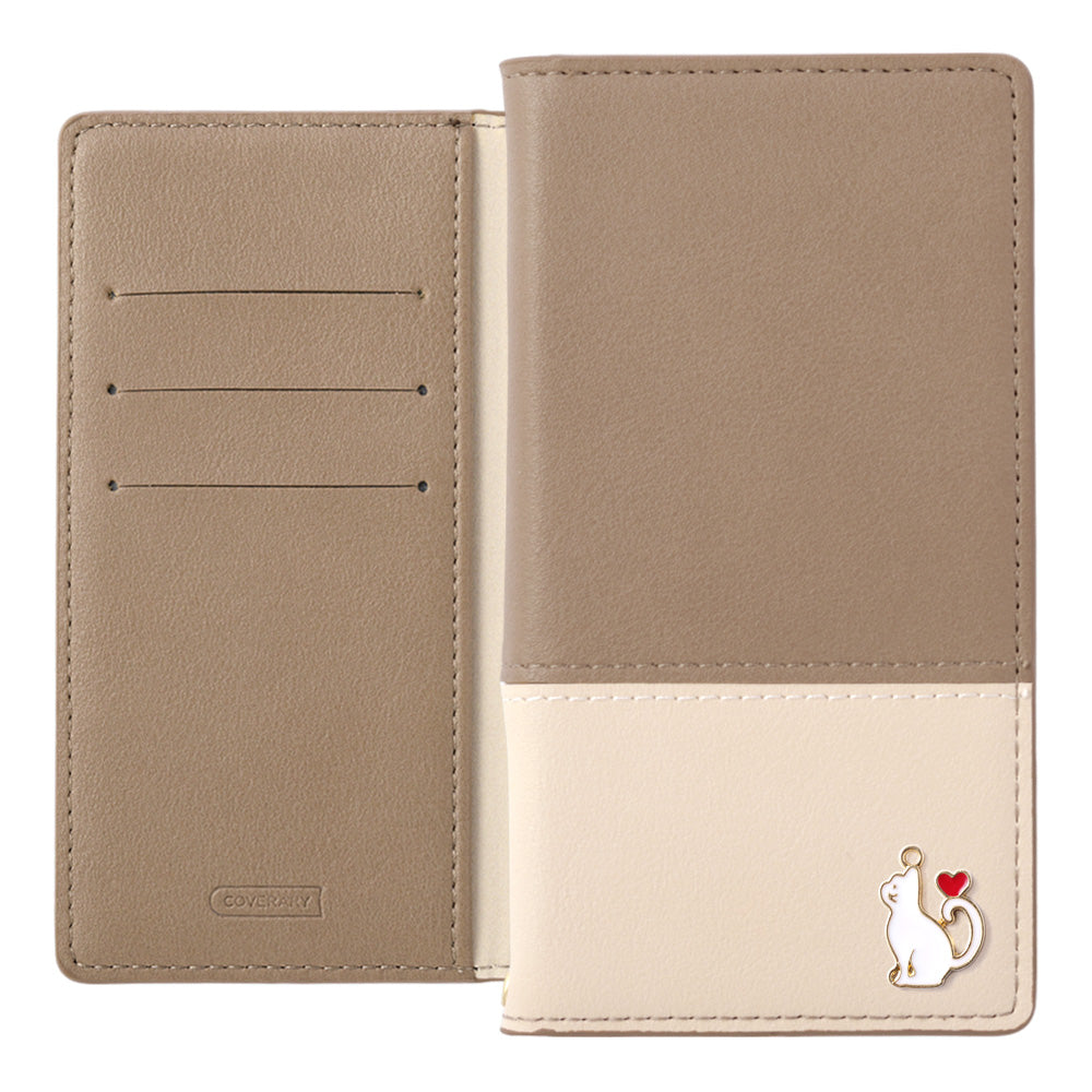 ヴィーガンレザー 表くすみバイカラー スタンド機能 ハートキャットデコ 手帳型ケース AQUOSシリーズ