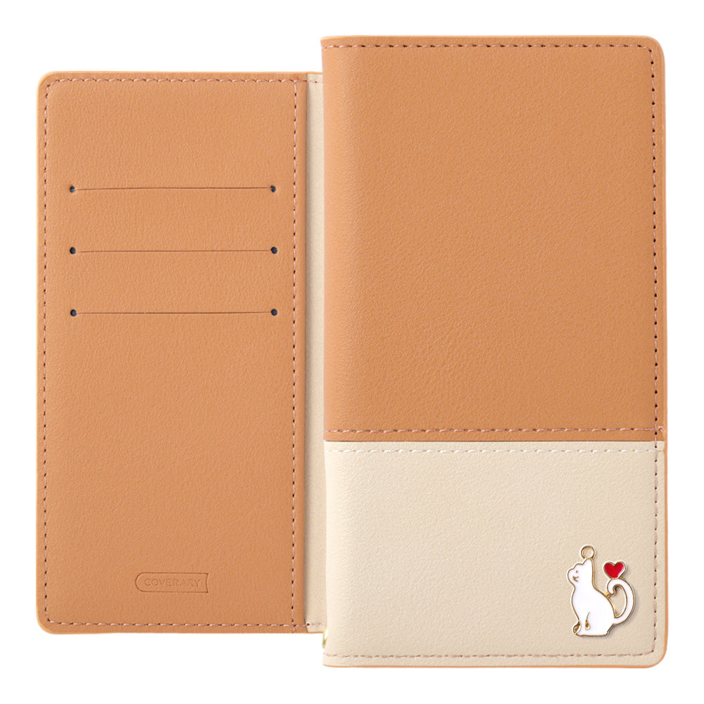 ヴィーガンレザー 表くすみバイカラー スタンド機能 ハートキャットデコ 手帳型ケース Galaxyシリーズ