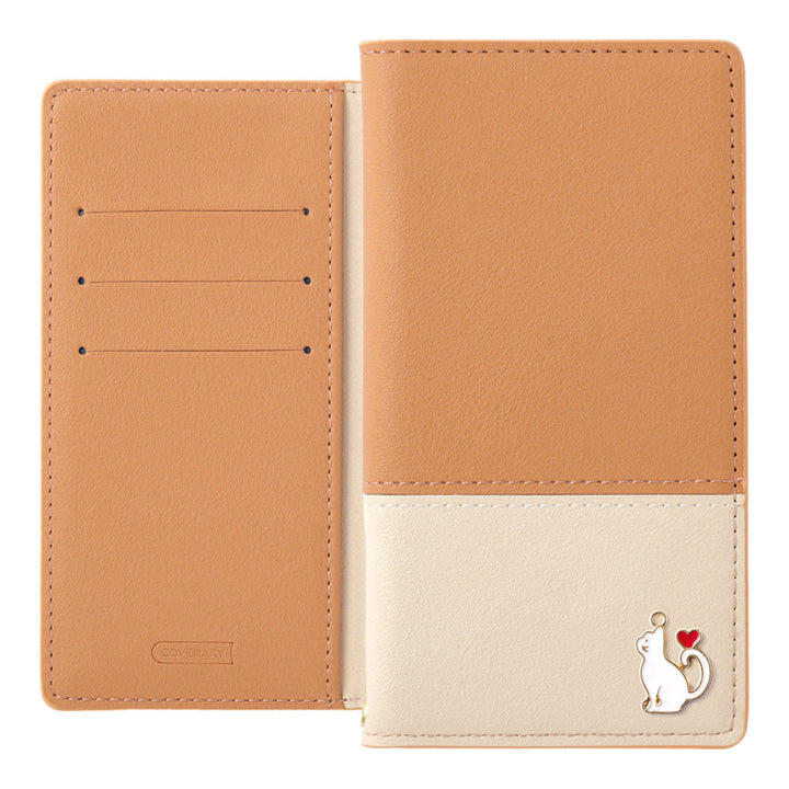 ヴィーガンレザー 表くすみバイカラー スタンド機能 ハートキャットデコ 手帳型ケース AQUOSシリーズ