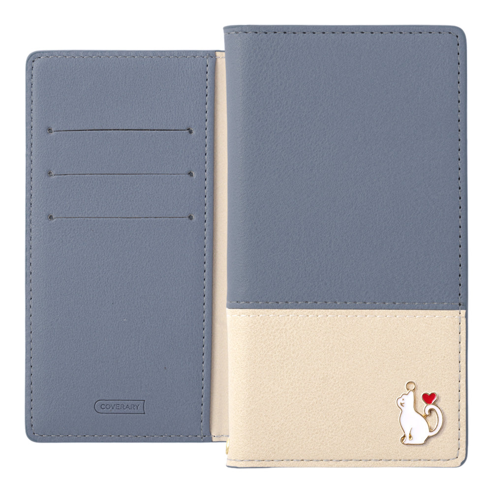 ヴィーガンレザー 表くすみバイカラー スタンド機能 ハートキャットデコ 手帳型ケース Galaxyシリーズ