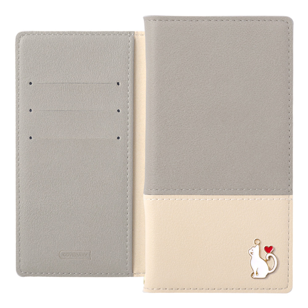 ヴィーガンレザー 表くすみバイカラー スタンド機能 ハートキャットデコ 手帳型ケース iPhoneシリーズ