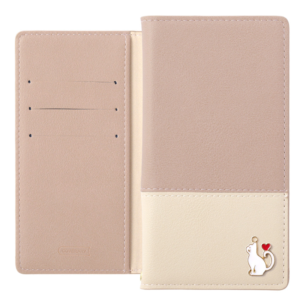 ヴィーガンレザー 表くすみバイカラー スタンド機能 ハートキャットデコ 手帳型ケース Galaxyシリーズ