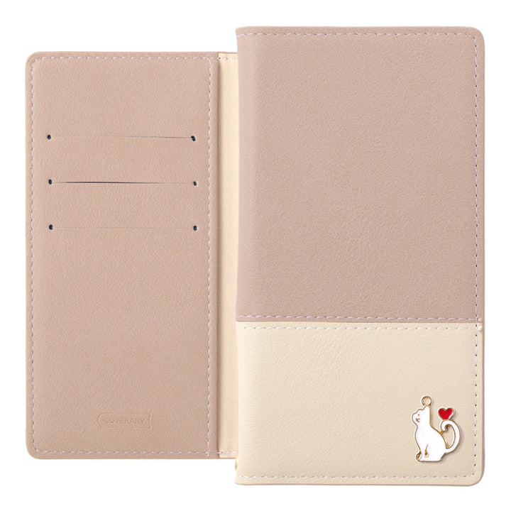 ヴィーガンレザー 表くすみバイカラー スタンド機能 ハートキャットデコ 手帳型ケース iPhoneシリーズ