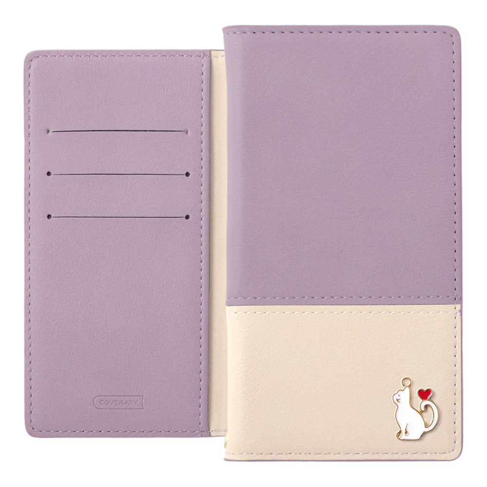 ヴィーガンレザー 表くすみバイカラー スタンド機能 ハートキャットデコ 手帳型ケース Galaxyシリーズ