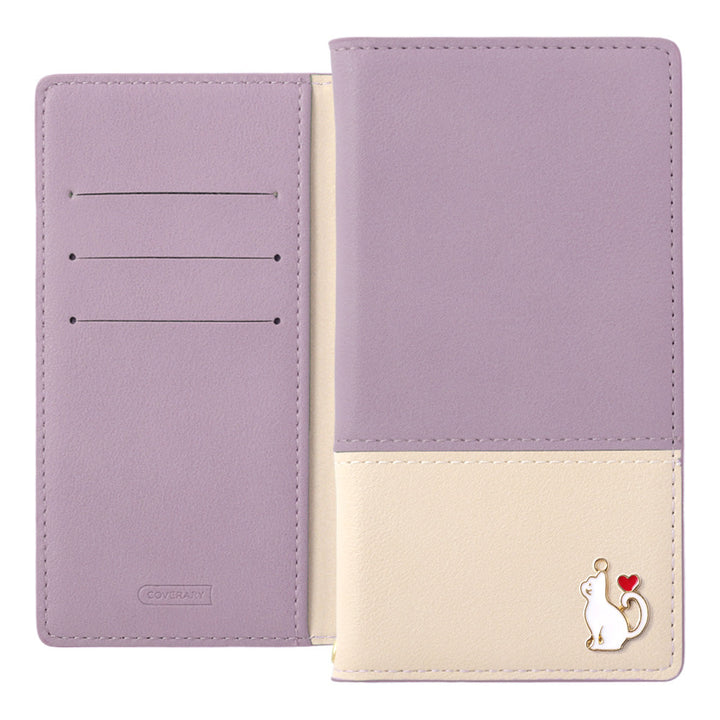 ヴィーガンレザー 表くすみバイカラー スタンド機能 ハートキャットデコ 手帳型ケース iPhoneシリーズ