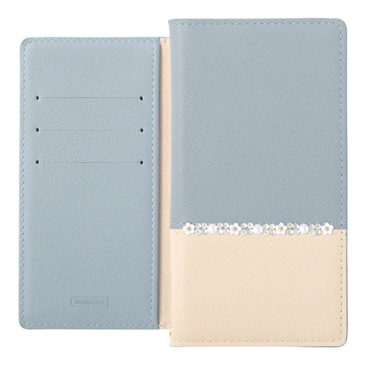 Étui portefeuille à rabat avec fonction support, cuir végan bicolore délavé, ligne florale, pour la série iPhone