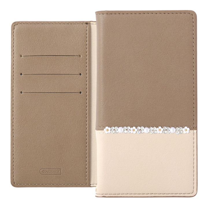 Vegan leather, front dull bicolor, stand function, flower line, notebook-style case for Galaxy series