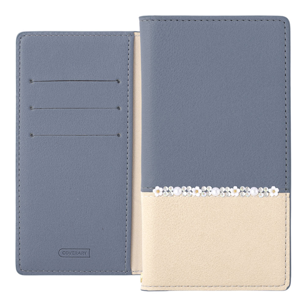 Vegan leather, front dull bicolor, stand function, flower line, notebook-style case for Galaxy series