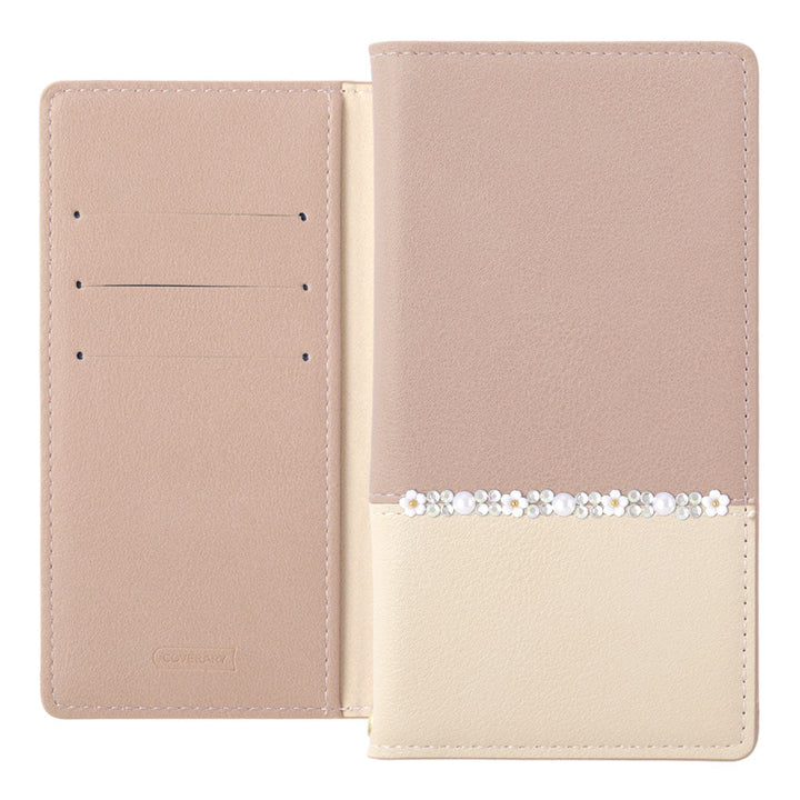 Étui portefeuille à rabat avec fonction support, cuir végan bicolore délavé, ligne florale, pour la série iPhone