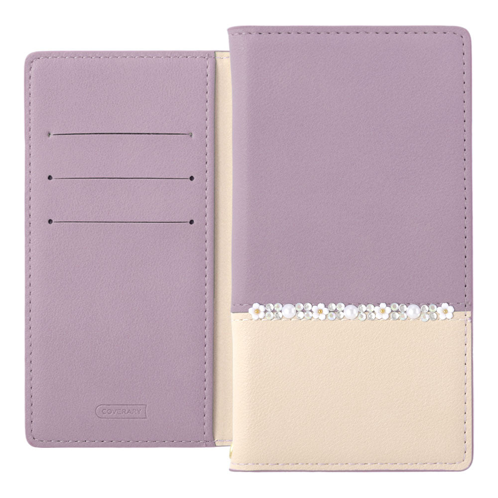 Vegan leather, front dull bicolor, stand function, flower line, notebook-style case for Galaxy series