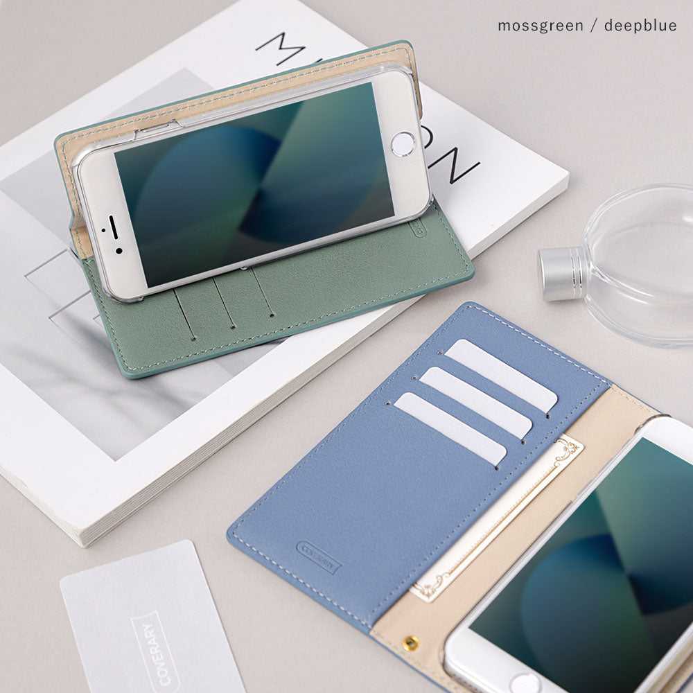 Vegan leather, front dull bicolor, stand function, flower line, notebook-style case for Galaxy series