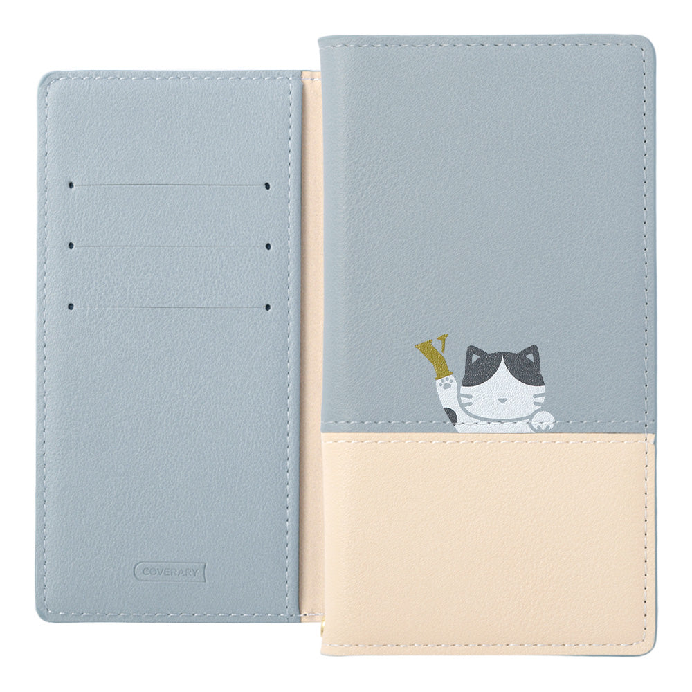 Vegan leather front dull bicolor printed cat stand function notebook-style case