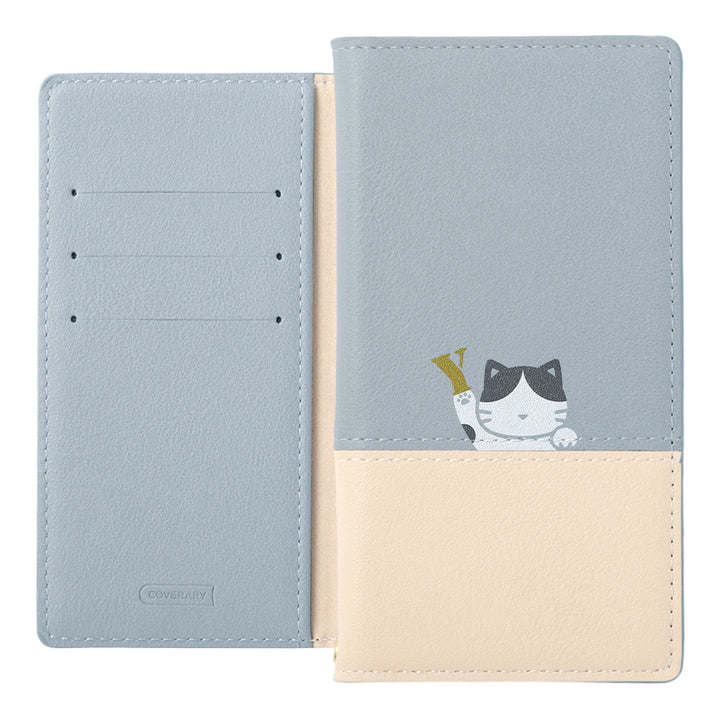 Vegan leather front dull bicolor printed cat stand function notebook-style case