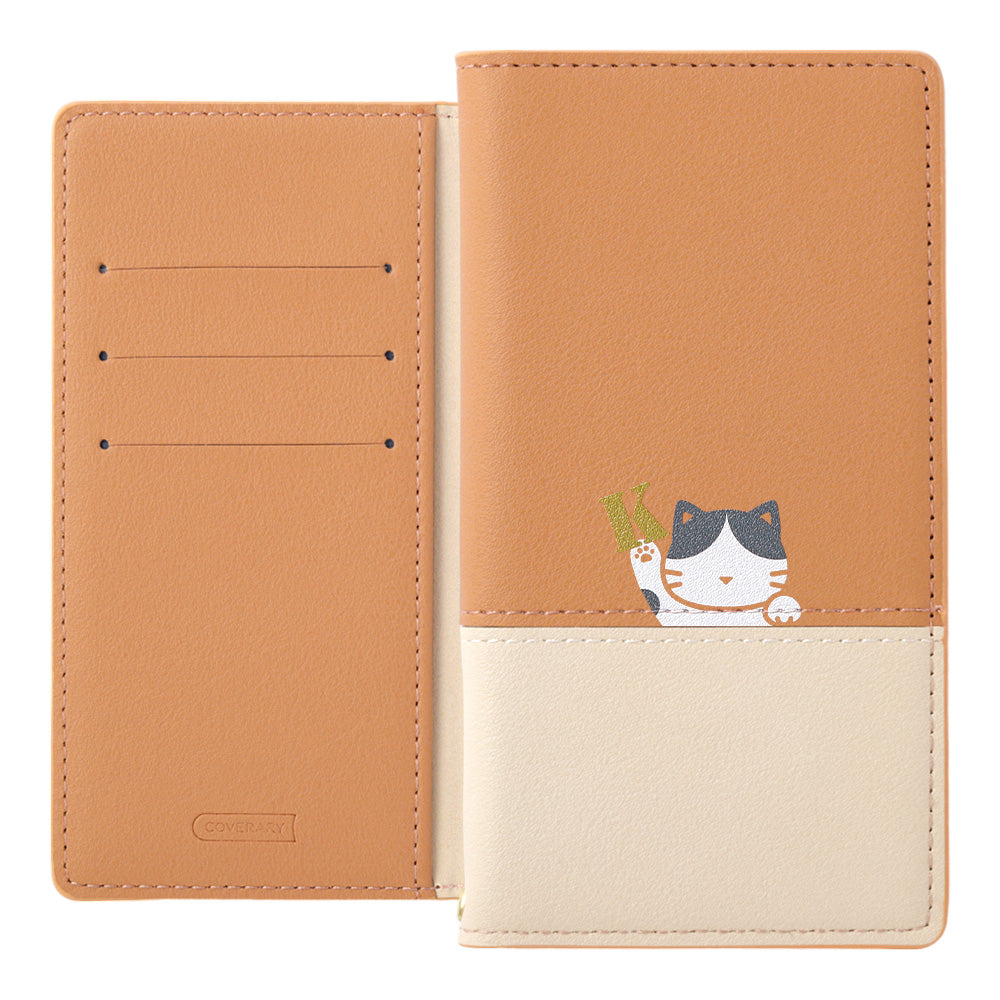Vegan leather front dull bicolor printed cat stand function notebook-style case