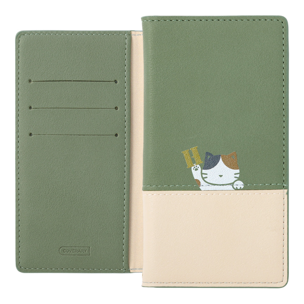 Vegan leather front dull bicolor printed cat stand function notebook-style case for iPhone series