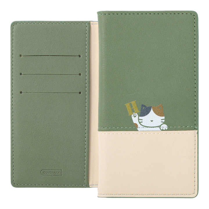 Vegan leather front dull bicolor printed cat stand function notebook-style case for iPhone series