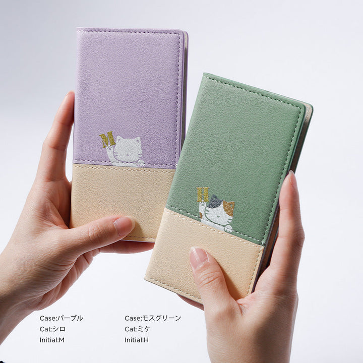Vegan leather front dull bicolor printed cat stand function notebook-style case AQUOS series