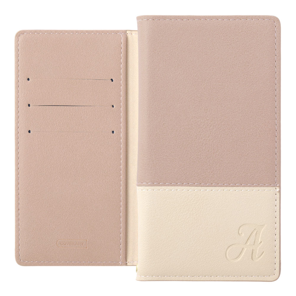 ヴィーガンレザー 表くすみバイカラー スタンド機能 イニシャル 手帳型ケース