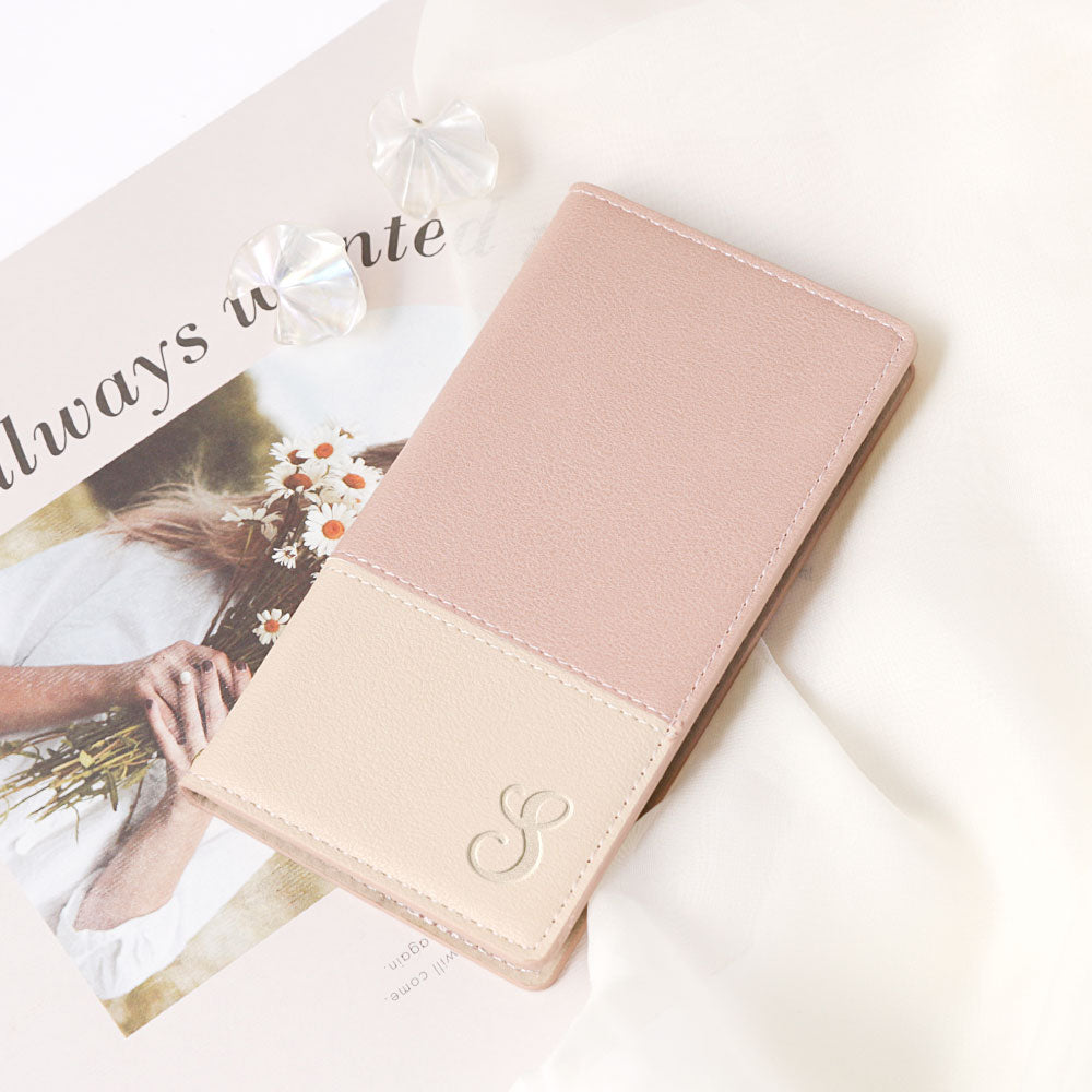 ヴィーガンレザー 表くすみバイカラー スタンド機能 イニシャル 手帳型ケース