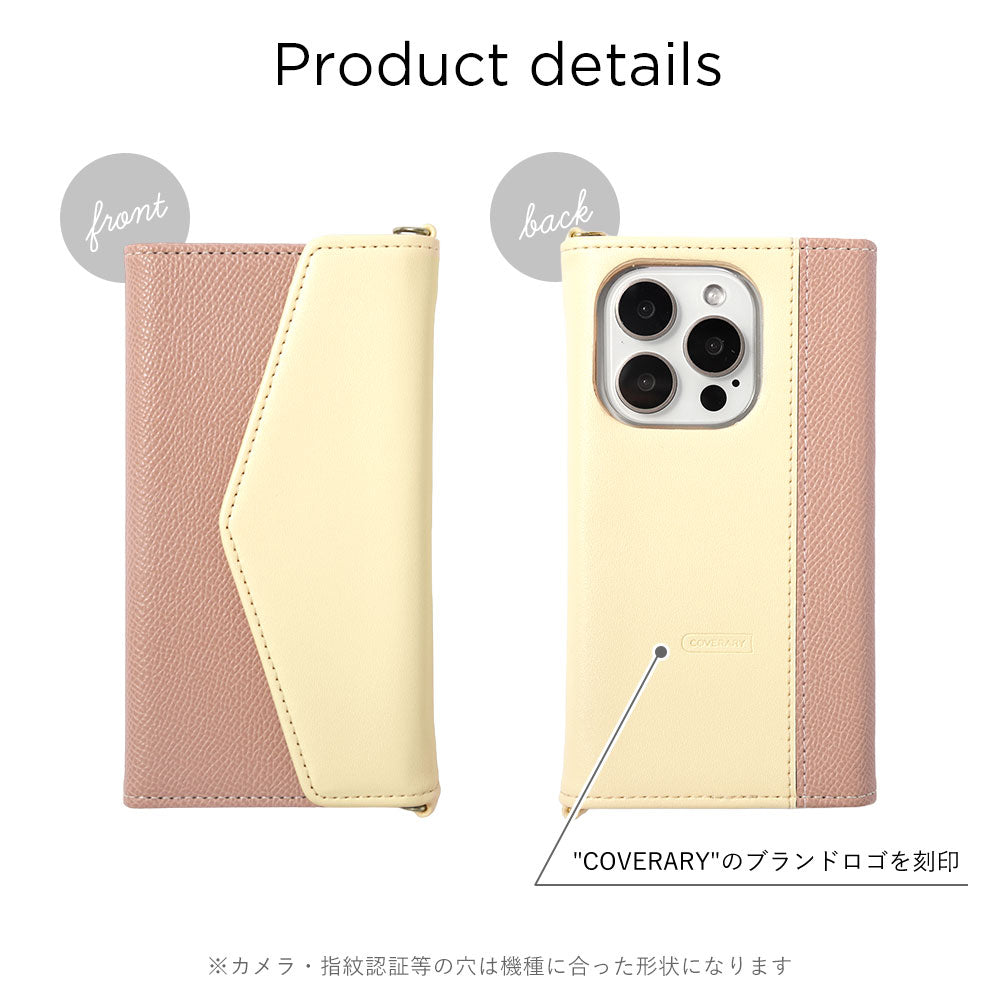 Étui portefeuille bicolore en cuir végan avec rabat à trois volets et sangle pour la série iPhone