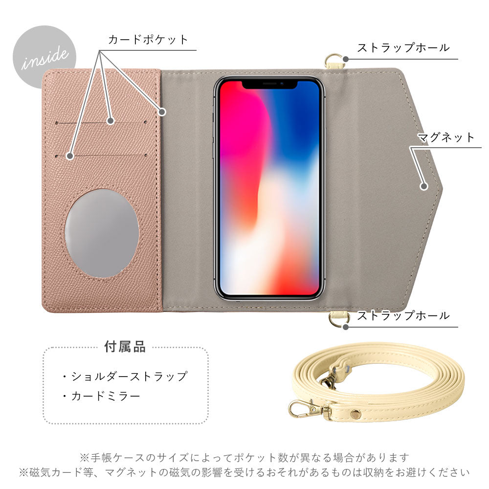 ヴィーガンレザー バイカラー 三つ折り キャットデコ ストラップ付き 手帳型ケース
