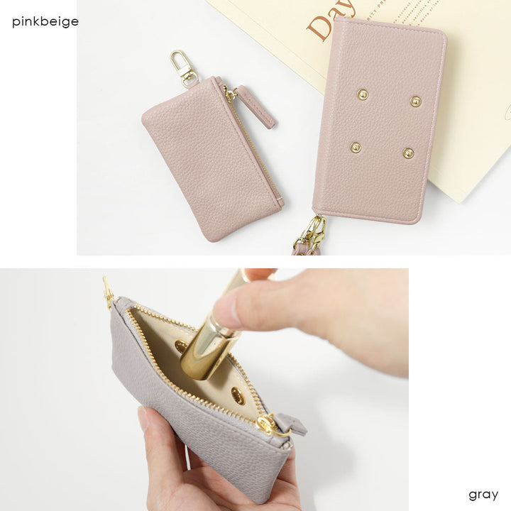 Vegan leather smoky color flower charm stand function pouch & shoulder strap included notebook-style case (with belt) Xperia series