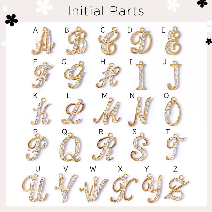 Vegan leather smoky color stand function pouch & shoulder strap included flower initial charm notebook-style case (with belt)