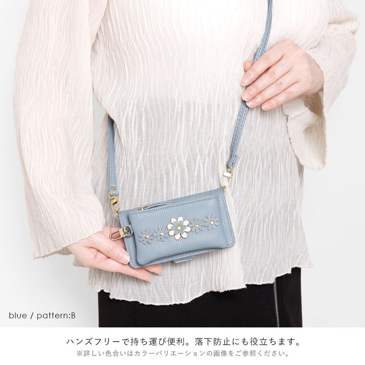 Vegan leather smoky color flower motif stand function pouch & shoulder strap included notebook-style case (with belt) Xperia series