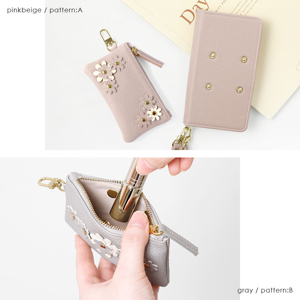 Vegan leather smoky color flower motif stand function pouch & shoulder strap included notebook-style case (with belt) Xperia series