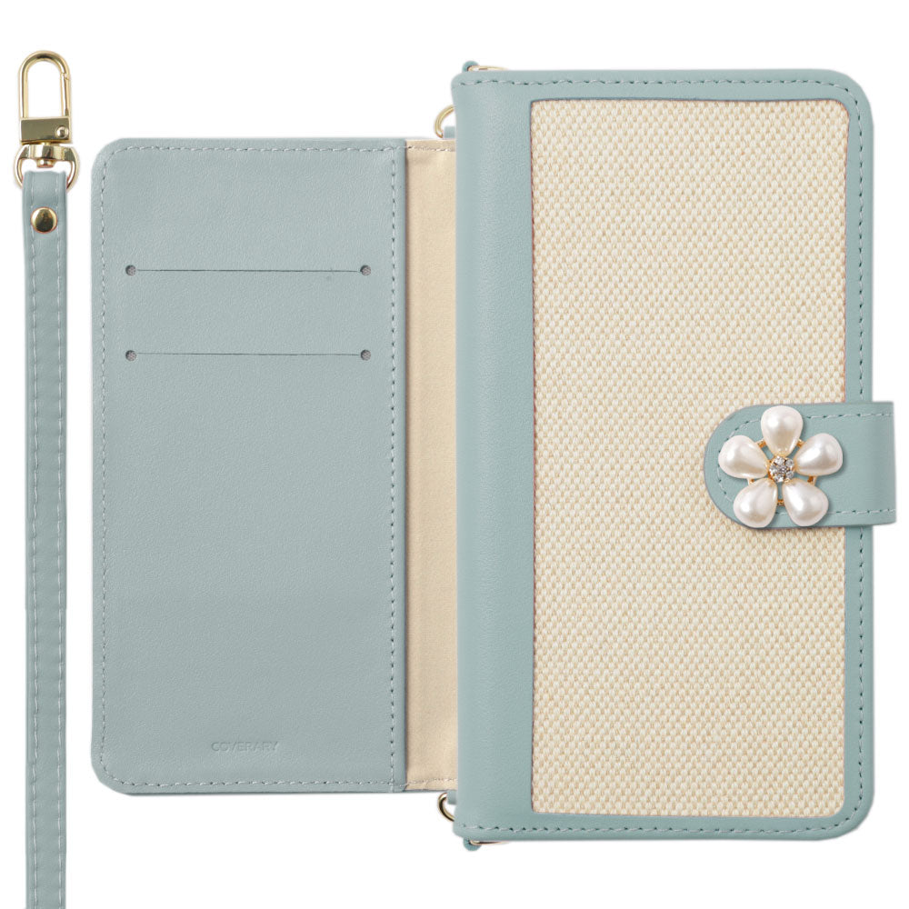 Étui portefeuille série One Point en cuir véritable et toile mixte avec fonction support et bandoulière (avec ceinture) pour la série Xperia