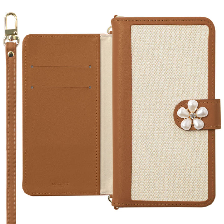 Genuine leather × canvas mixed materials stand function with shoulder strap one-point series notebook-style case (with belt) AQUOS series