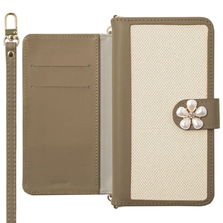 Étui portefeuille série One Point en cuir véritable et toile mixte avec fonction support et bandoulière (avec ceinture) pour la série Xperia