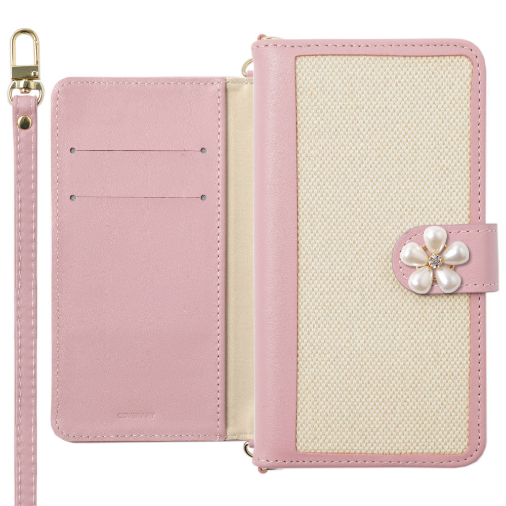 Genuine leather × canvas mixed materials stand function with shoulder strap one-point series notebook-style case (with belt) AQUOS series