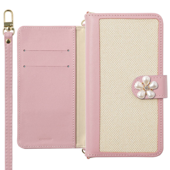 Genuine leather × canvas mixed materials stand function with shoulder strap one-point series notebook-style case (with belt) AQUOS series