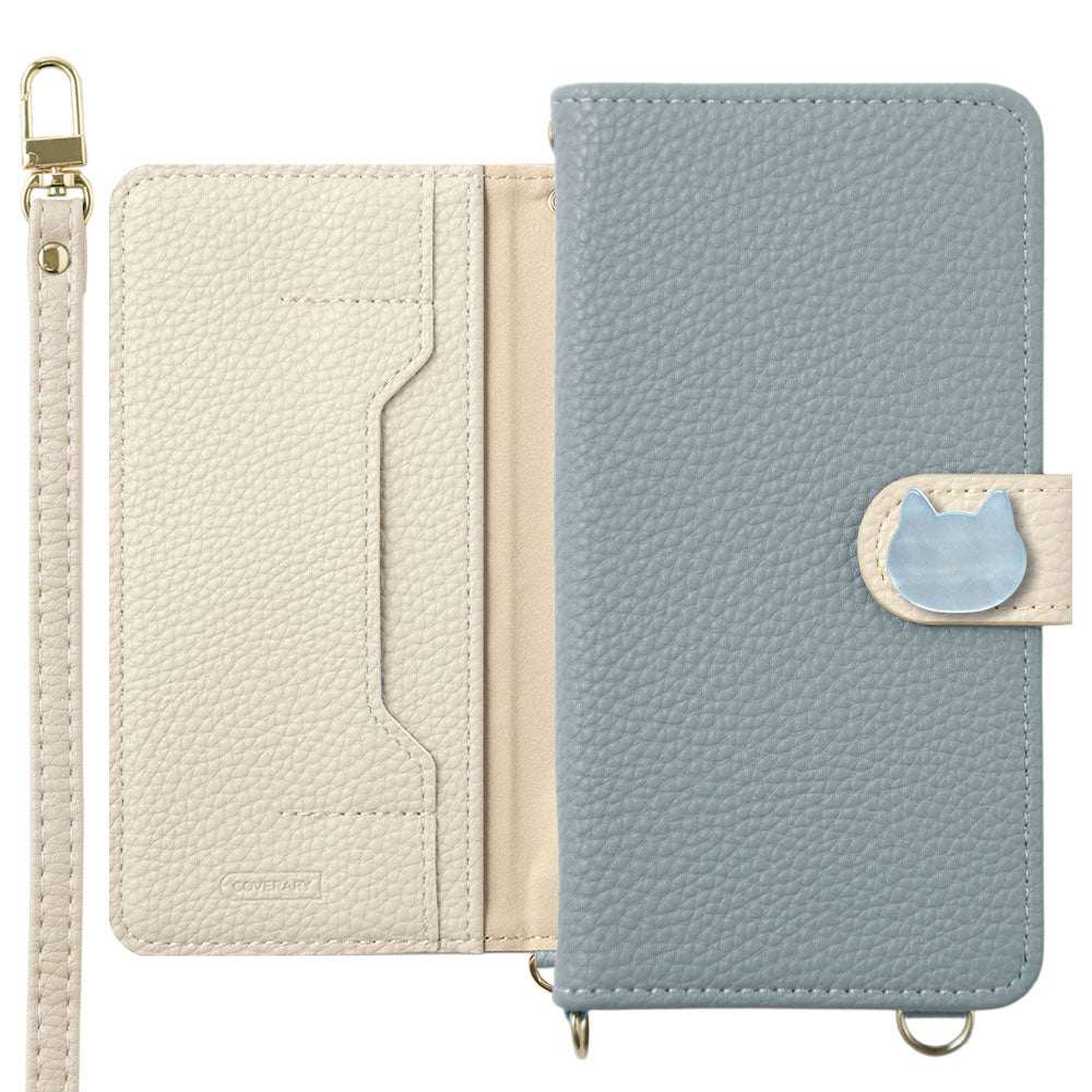 Étui portefeuille bicolore en cuir végan avec décoration chat, fonction support, bandoulière (avec ceinture) pour la série Google Pixel