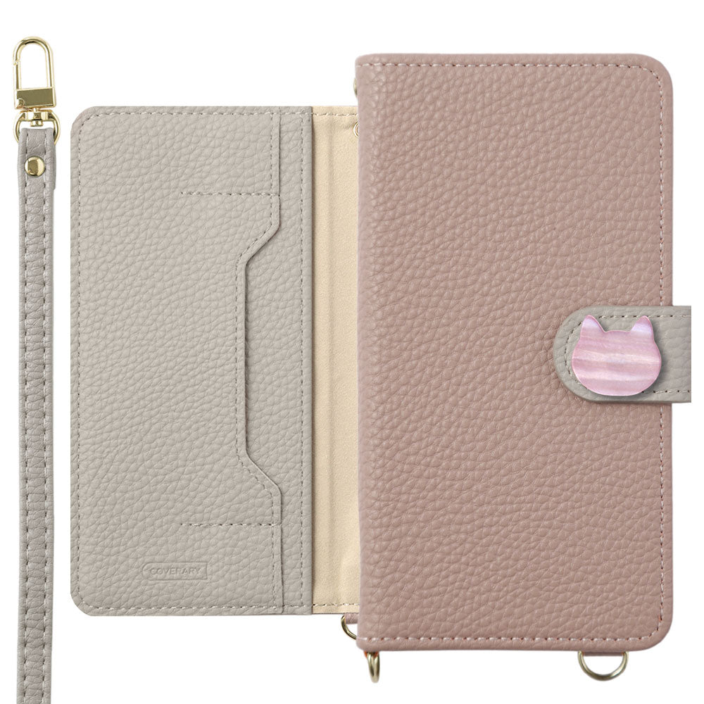 Étui portefeuille bicolore en cuir végan avec décoration chat, fonction support, bandoulière (avec ceinture) pour la série Google Pixel