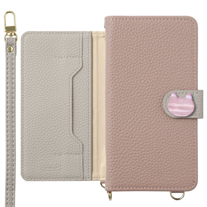 Étui portefeuille bicolore en cuir végan avec décoration chat, fonction support, bandoulière (avec ceinture) pour la série Google Pixel