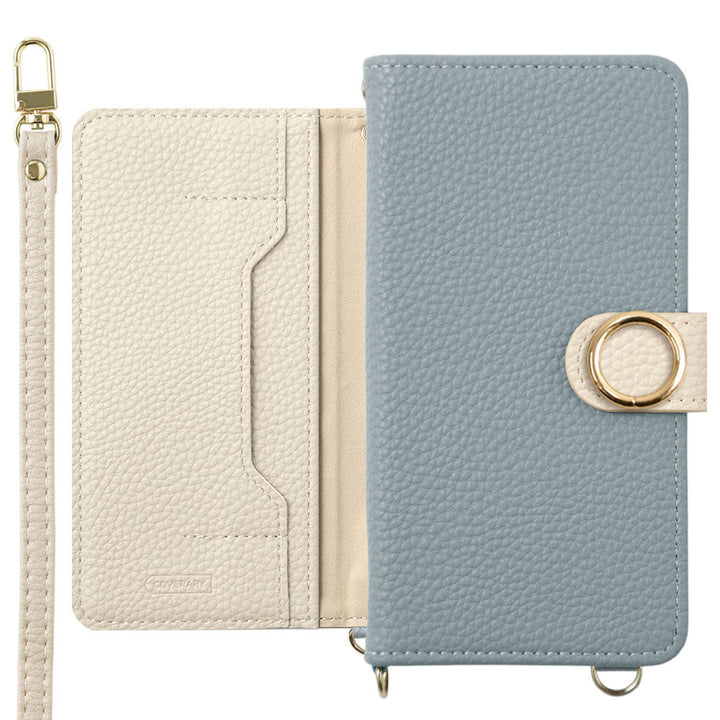 Vegan leather bicolor gold ring stand function with shoulder strap notebook-style case (with belt) for Google Pixel series