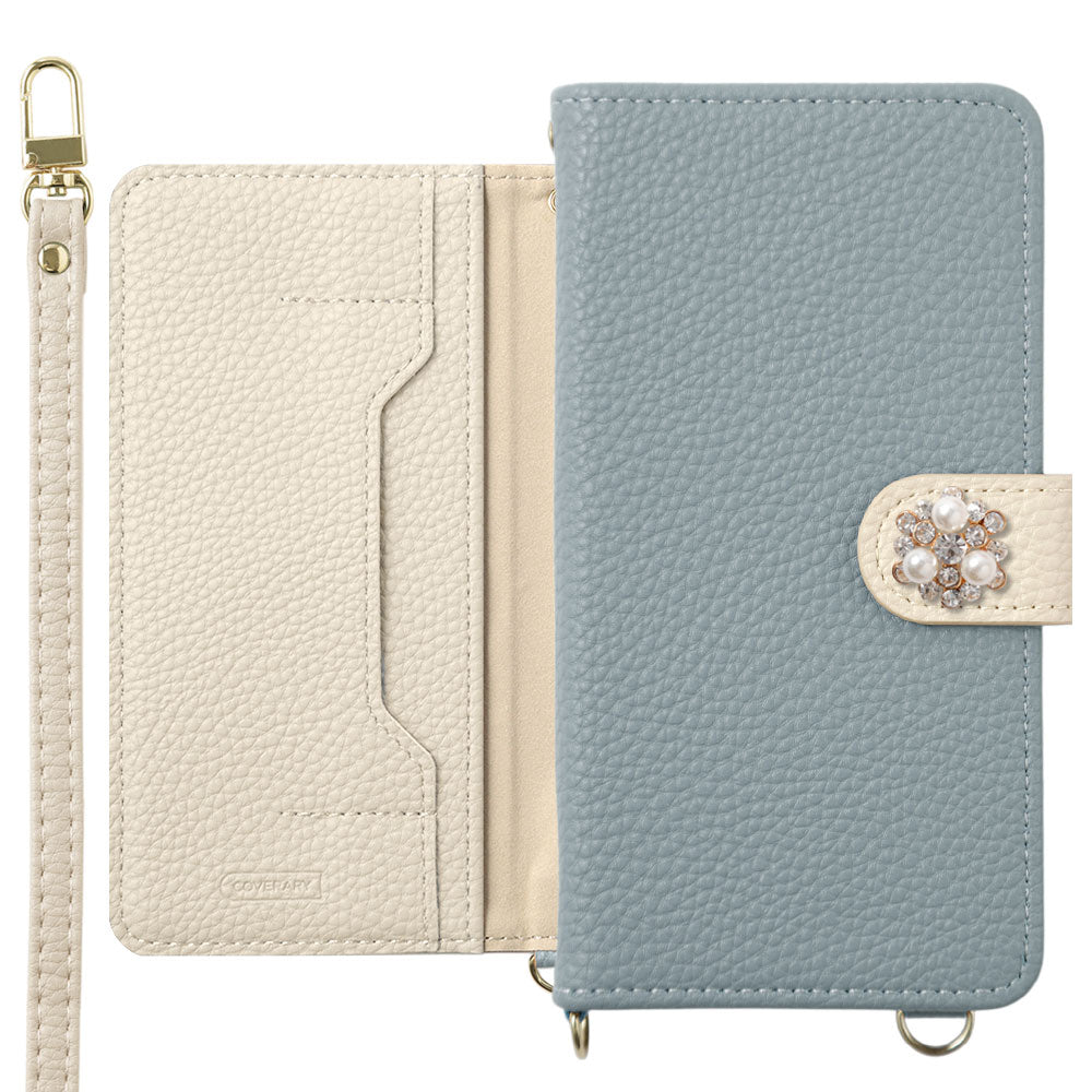 Vegan leather bicolor one-point series stand function with shoulder strap notebook-style case (with belt) AQUOS series